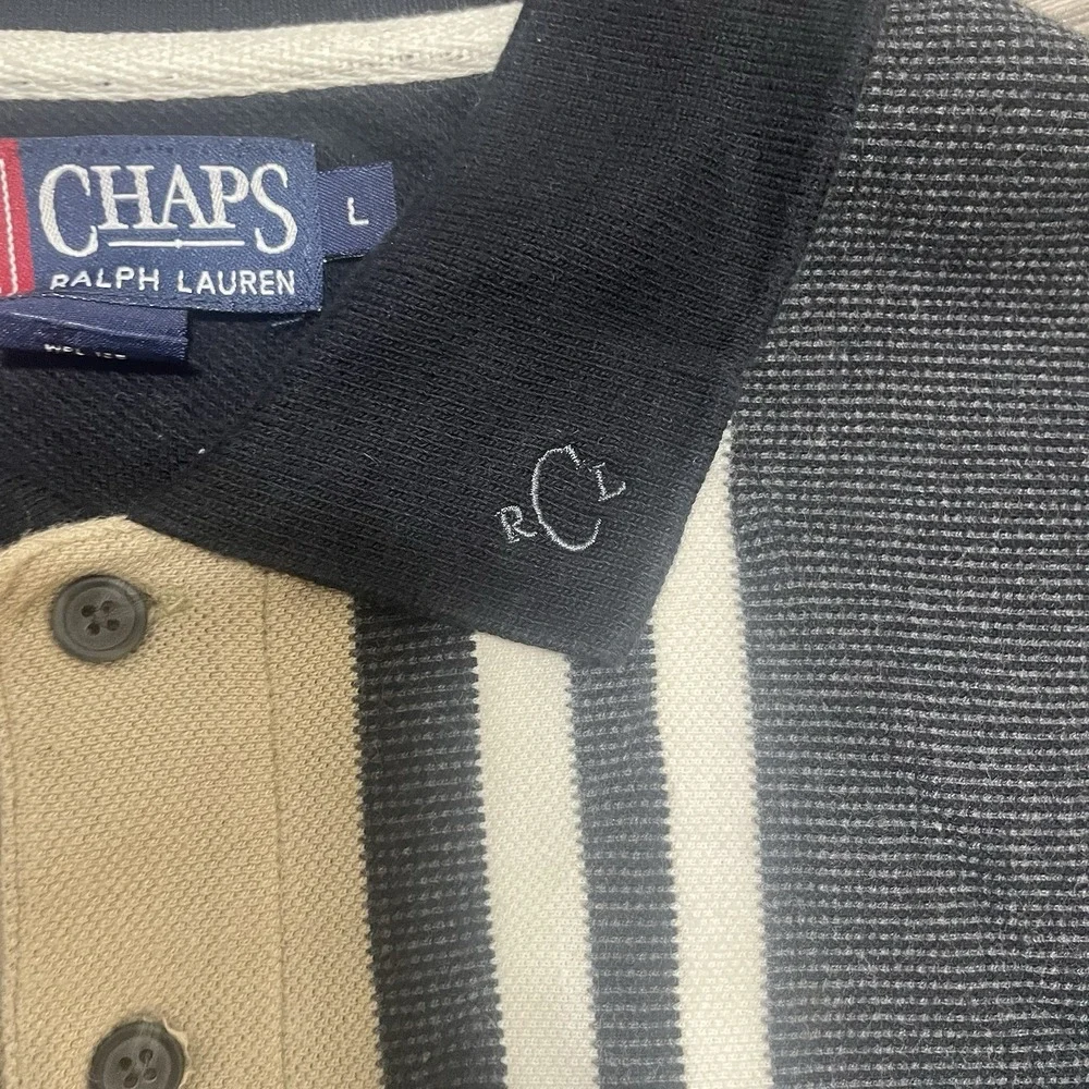 VTG 90s Chaps RALPH LAUREN Sz L Long Sleeve Striped Polo Shirt Knit Gorpcore‎